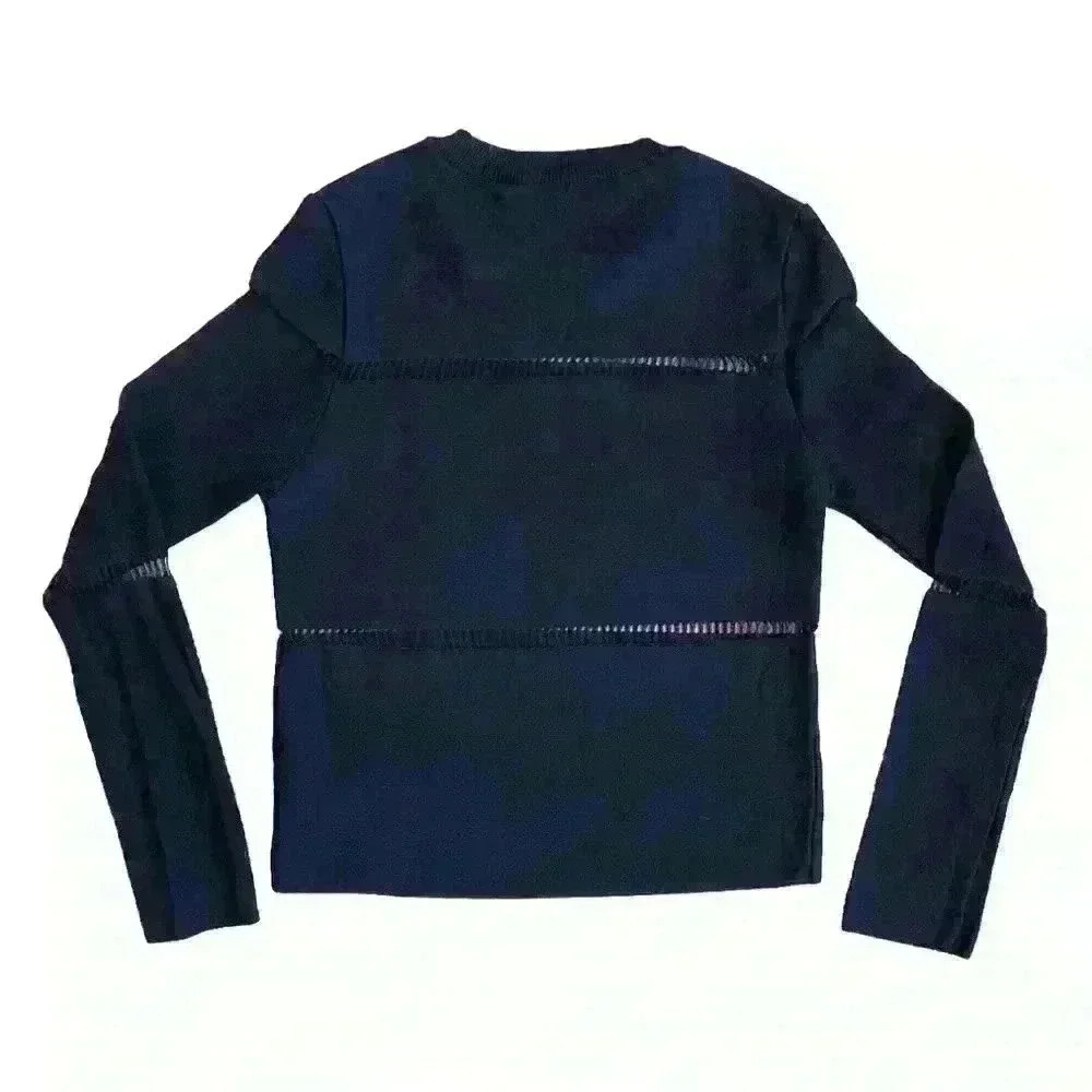Zara Women’s Premium Denim Collection Knit Mesh Cut Out Sweater Black Size S - Picture 4 of 9